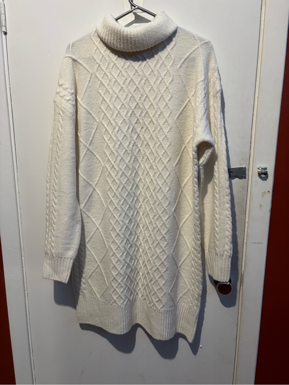Cream Cable Knit Turtleneck Sweater Dress